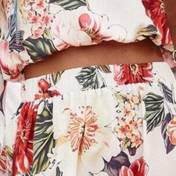 Boho Floral Printed Off Shoulder Crop Top Split Thigh Maxi Skirt Set - Picture 5 of 6